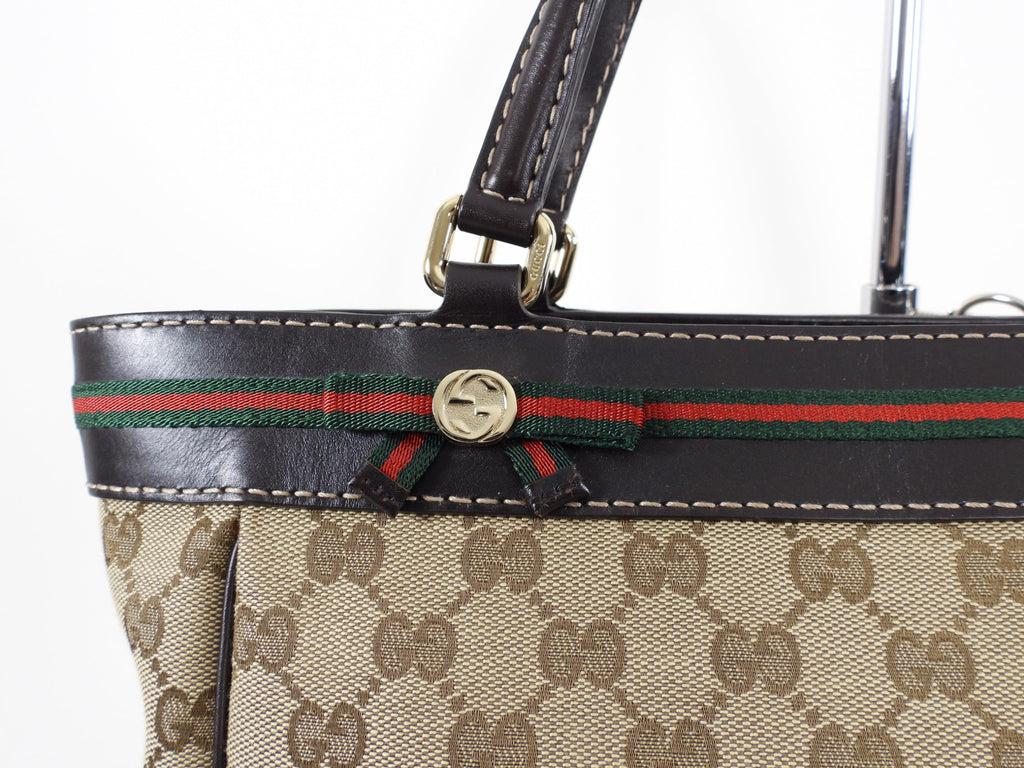 Gucci Monogram Mayfair Web Stripe Bow Tote Bag