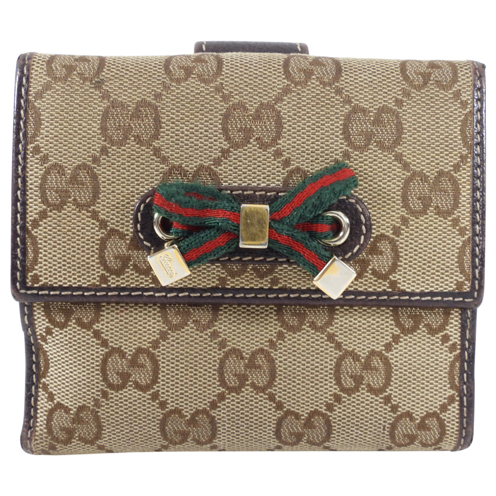 Gucci Princey Brown Monogram Bow Compact Wallet
