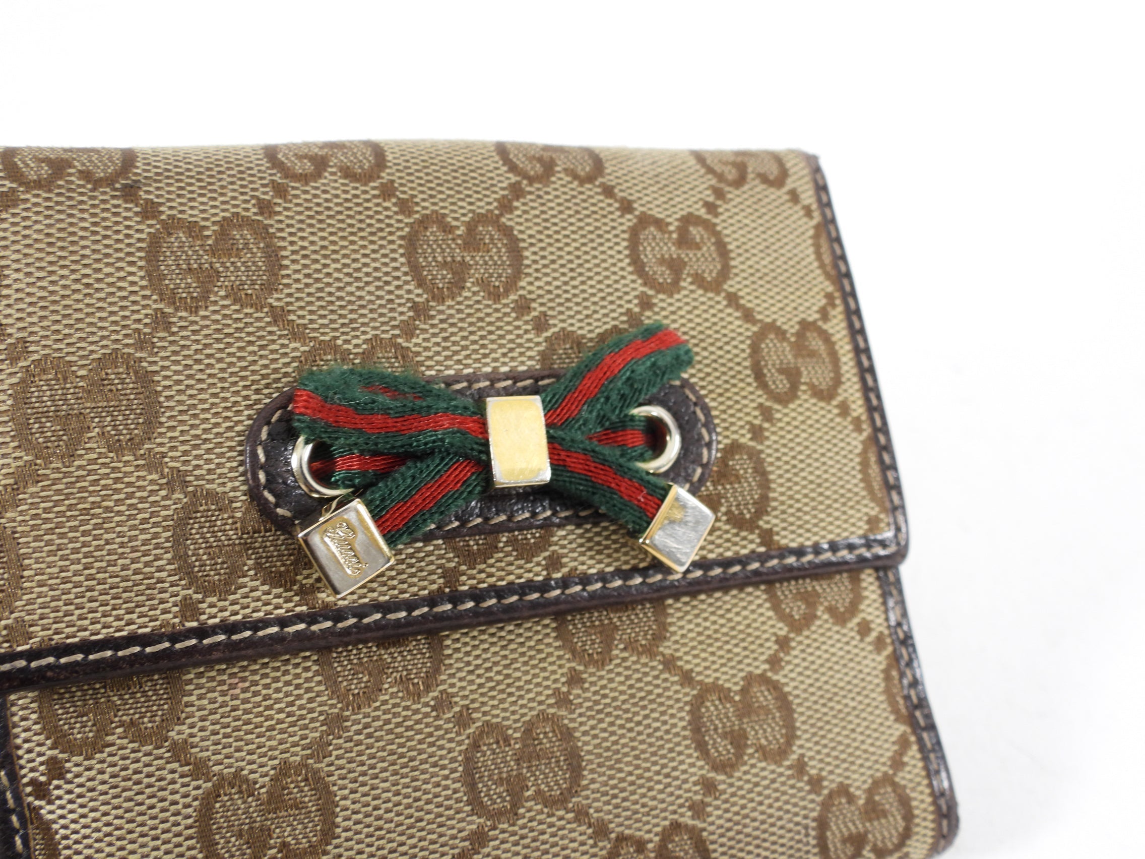 Gucci Princey Brown Monogram Bow Compact Wallet