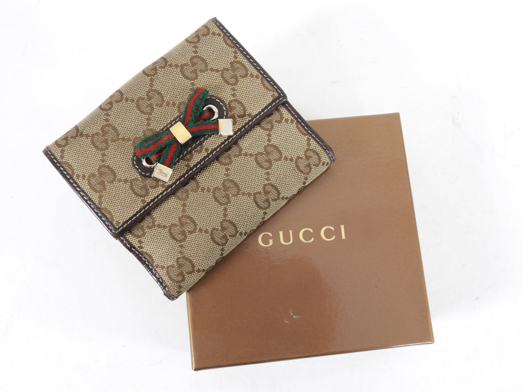 Gucci Princey Brown Monogram Bow Compact Wallet