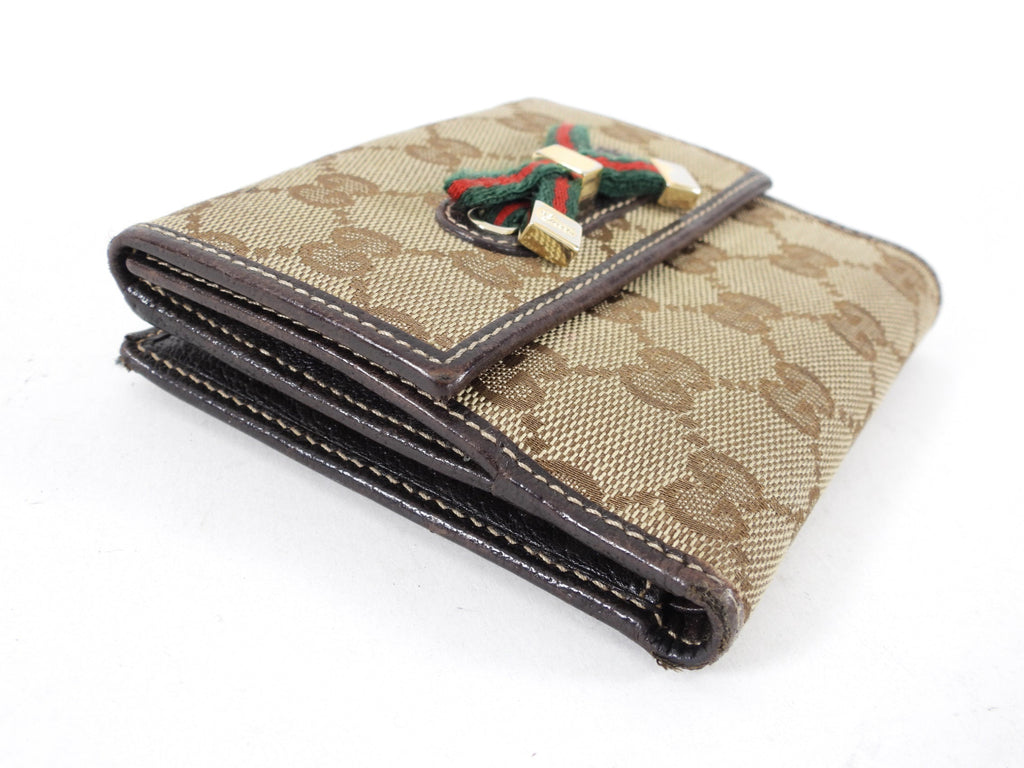 Gucci Princey Brown Monogram Bow Compact Wallet