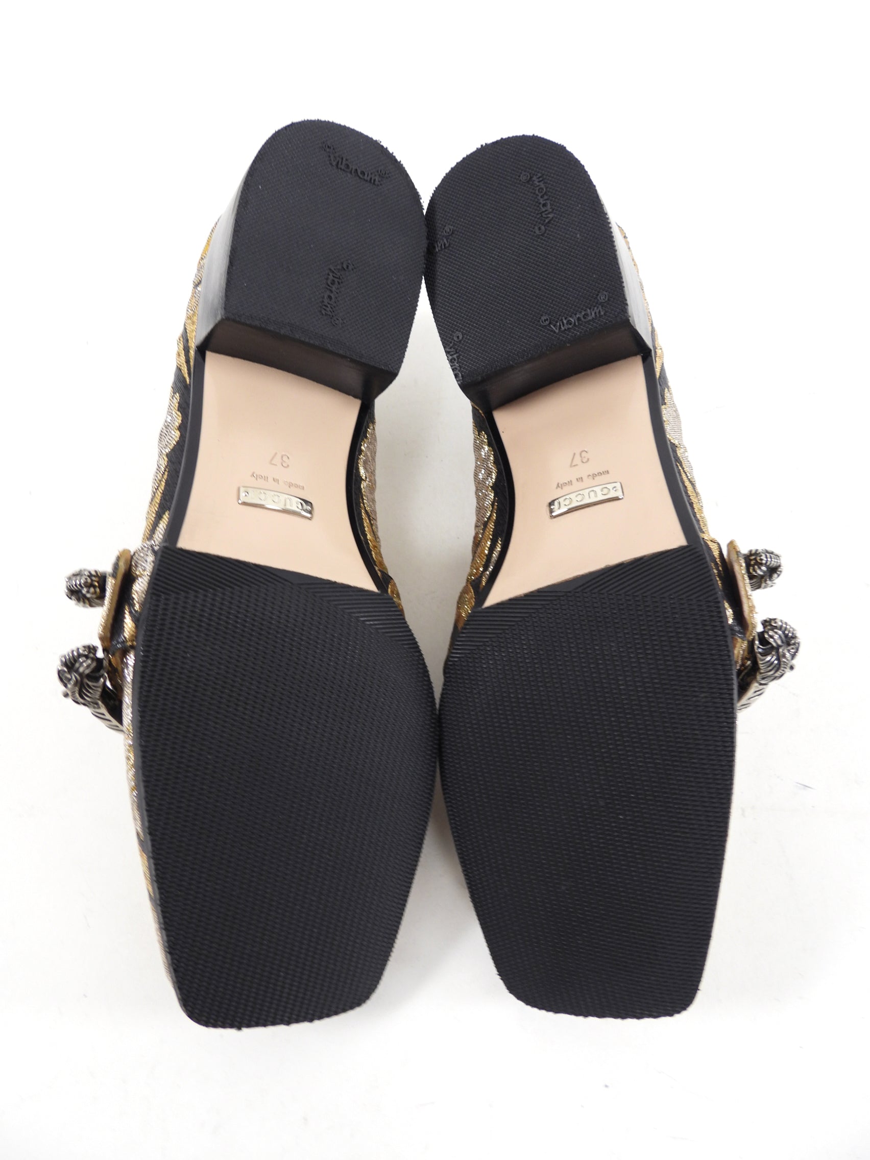 Gucci Gold Silver Black Brocade Dionysus Pump Loafers - 37