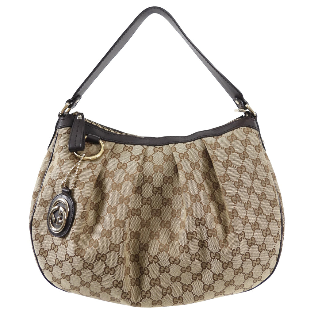 Gucci Monogram Canvas Brown Leather Sukey Hobo Bag