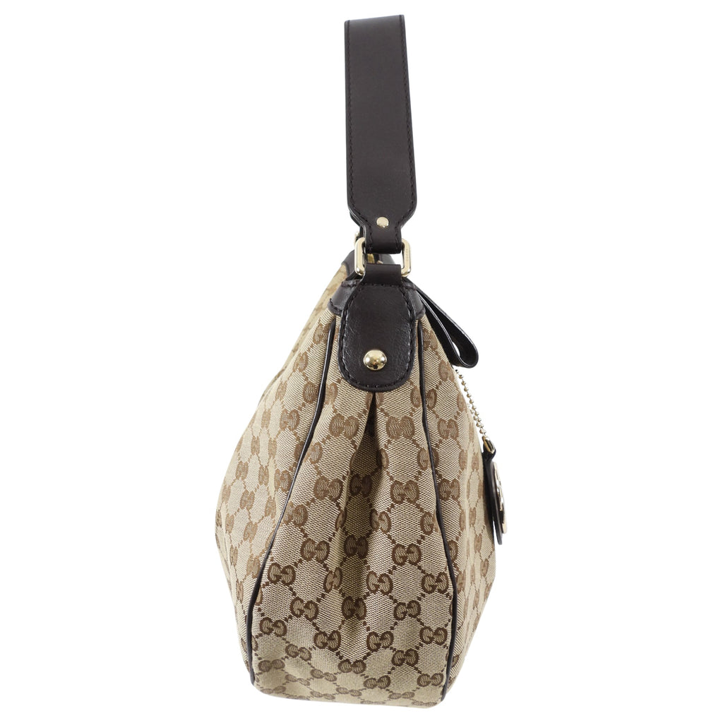 Gucci Monogram Canvas Brown Leather Sukey Hobo Bag