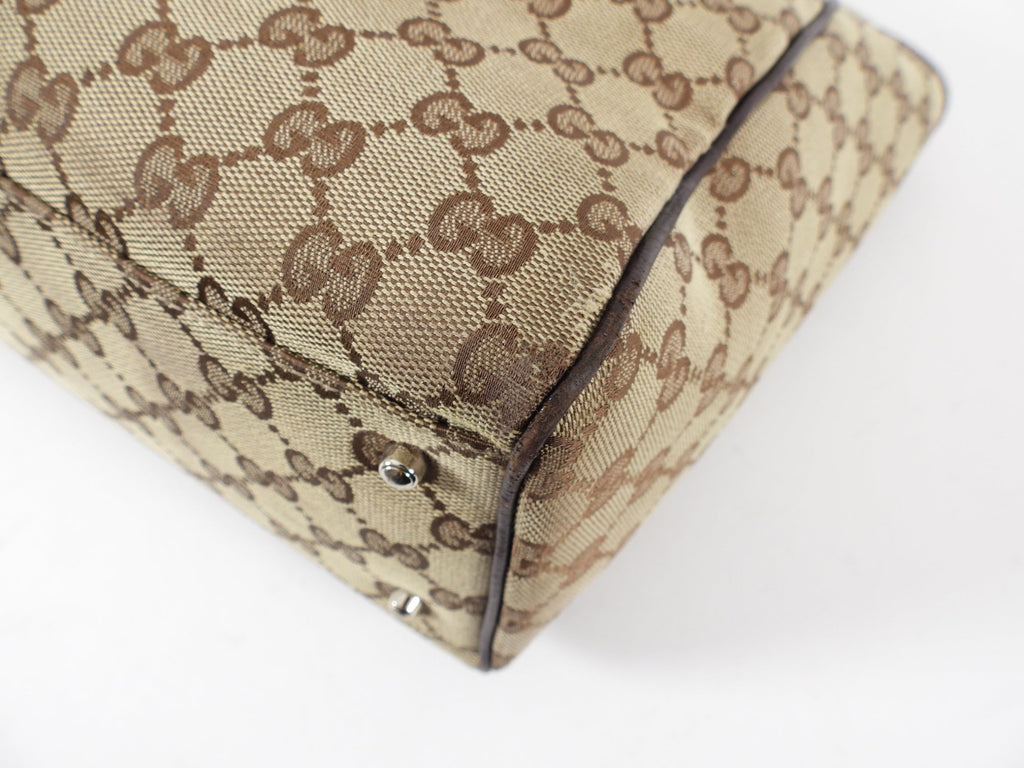 Gucci Brown Monogram Canvas Web Strap Handle Small Tote