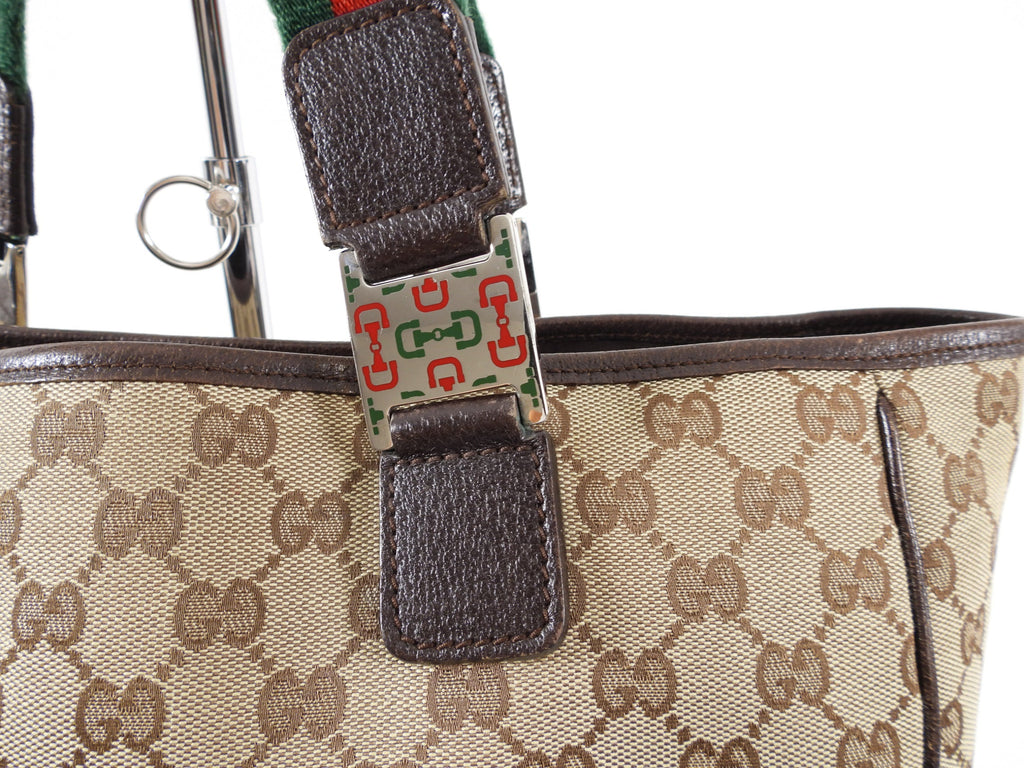 Gucci Brown Monogram Canvas Web Strap Handle Small Tote