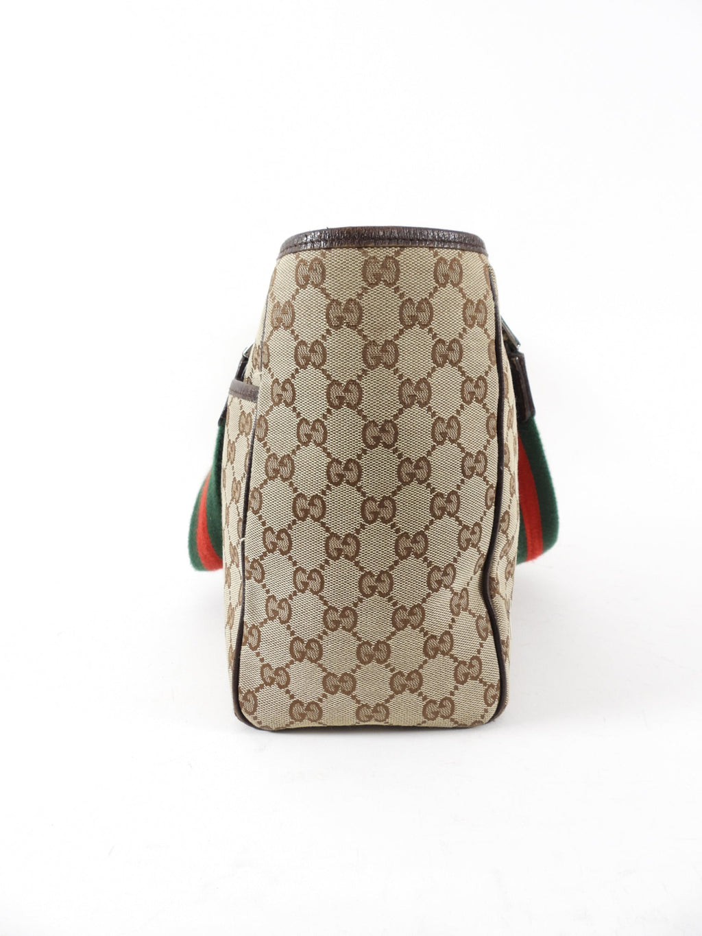 Gucci Brown Monogram Canvas Web Strap Handle Small Tote