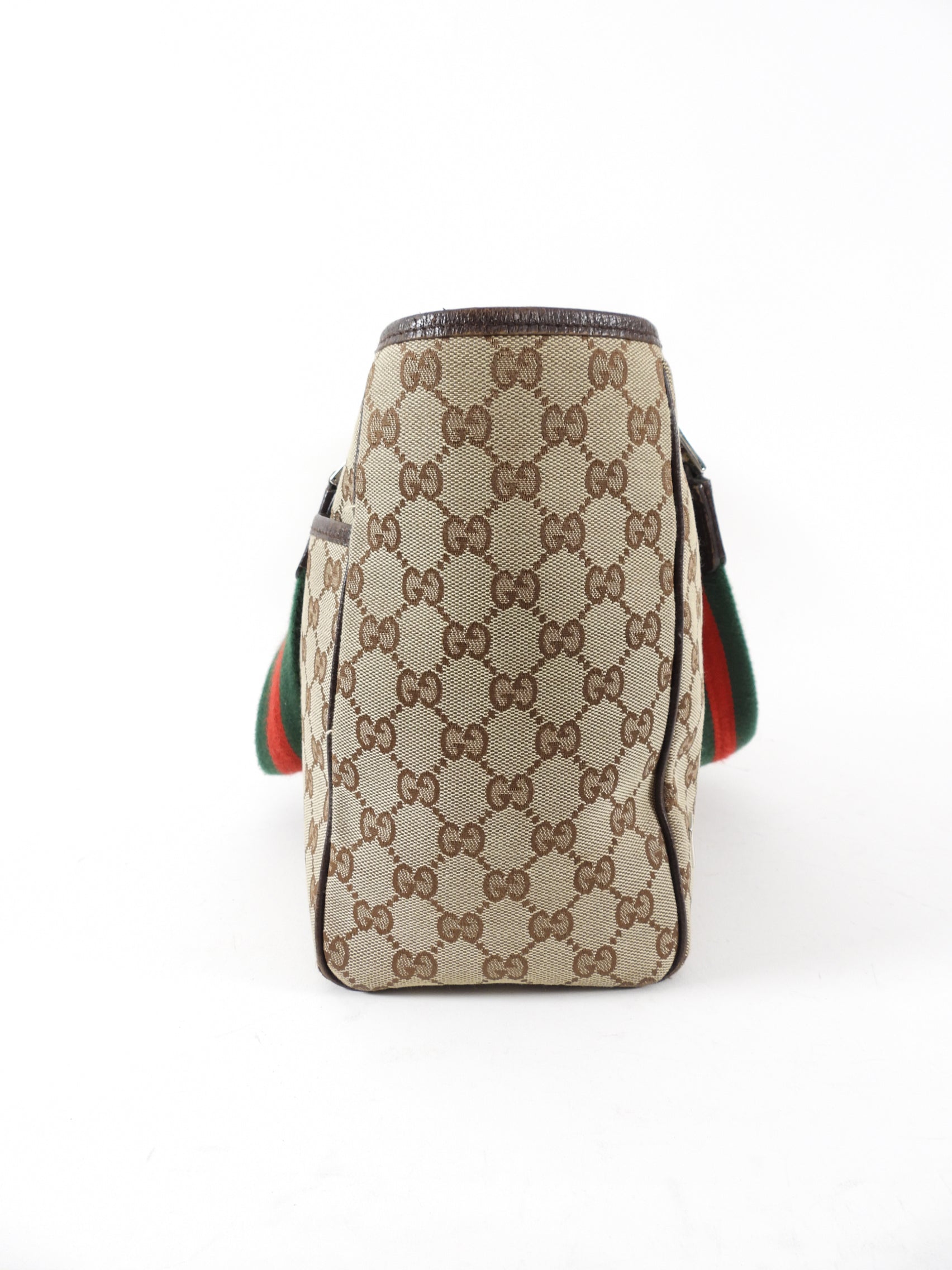 Gucci Brown Monogram Canvas Web Strap Handle Small Tote