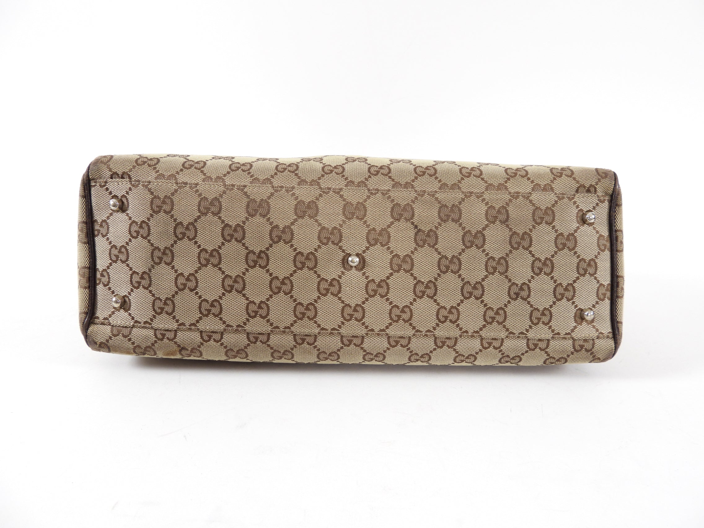 Gucci Brown Monogram Canvas Web Strap Handle Small Tote