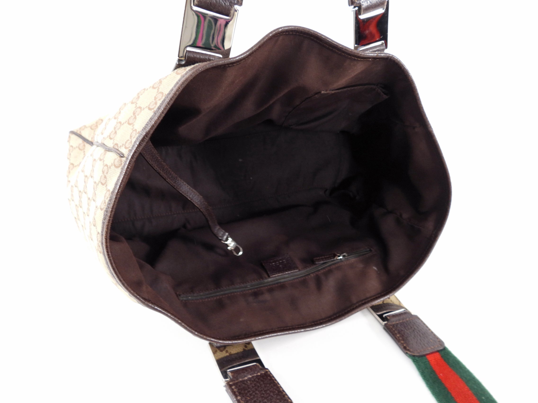 Gucci Brown Monogram Canvas Web Strap Handle Small Tote