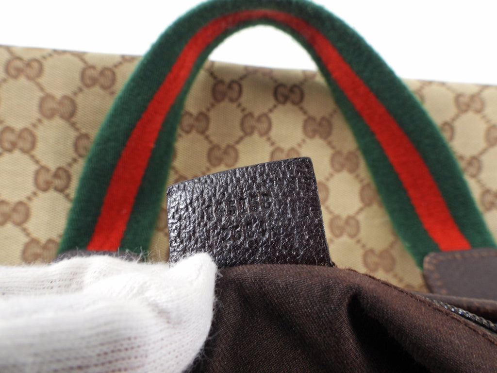 Gucci Brown Monogram Canvas Web Strap Handle Small Tote