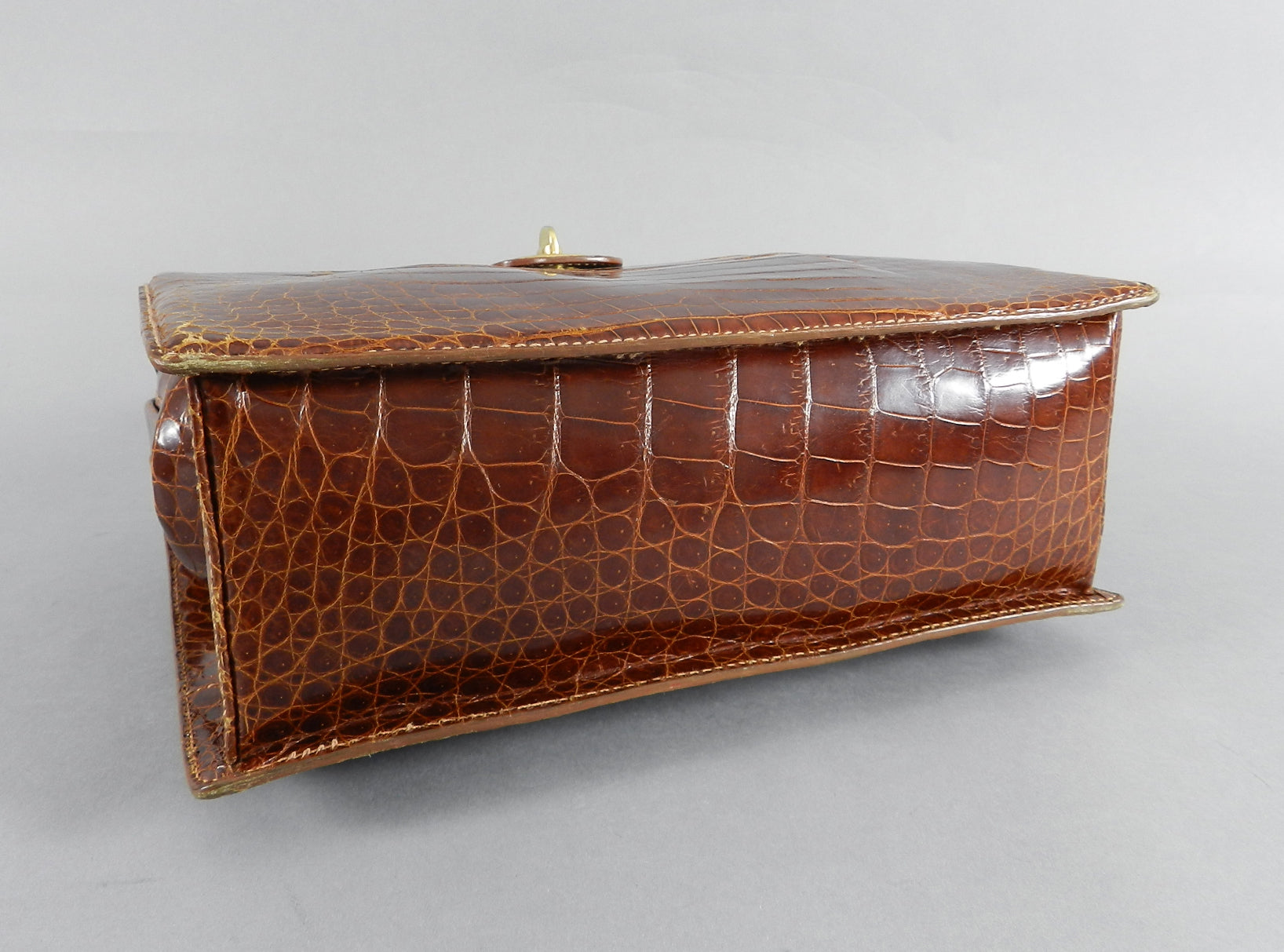 Gucci Vintage Cognac Crocodile Doctor Bag with Bamboo Handle