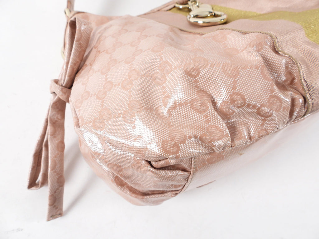 Gucci Monogram Canvas Pink Crystal Coated Small Hobo Bag