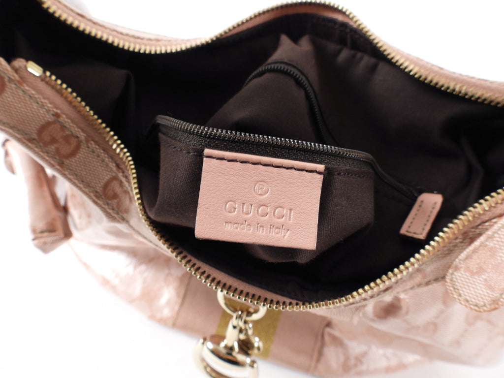Gucci Monogram Canvas Pink Crystal Coated Small Hobo Bag