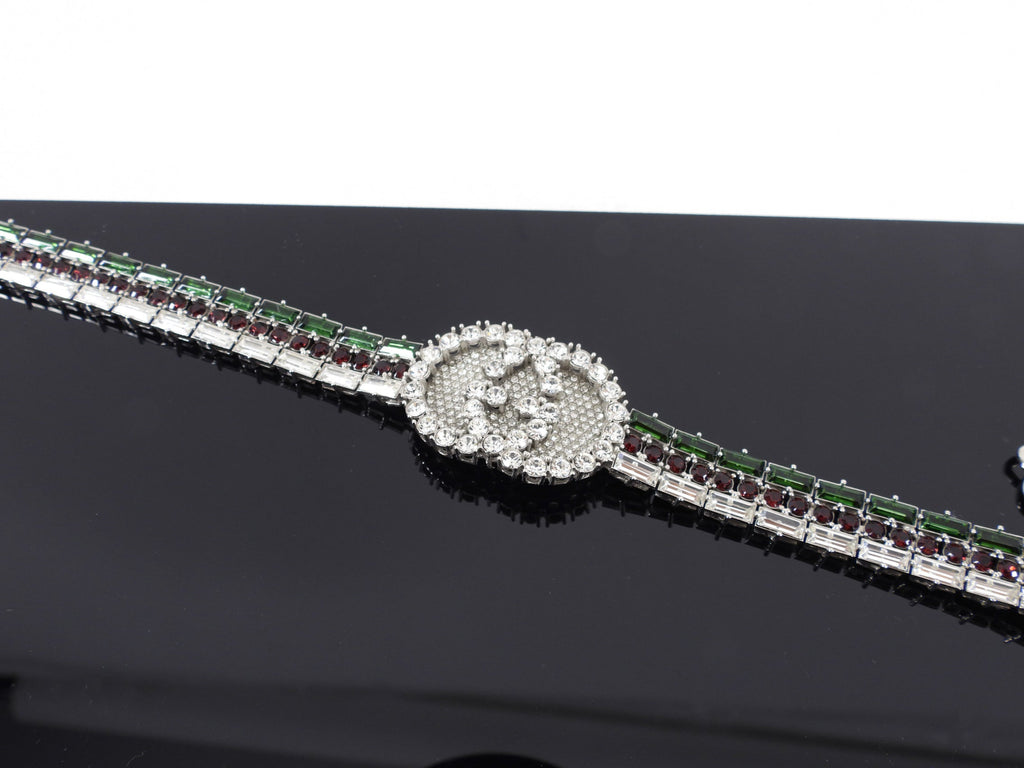 Gucci Crystal Web Green and Red Choker Necklace