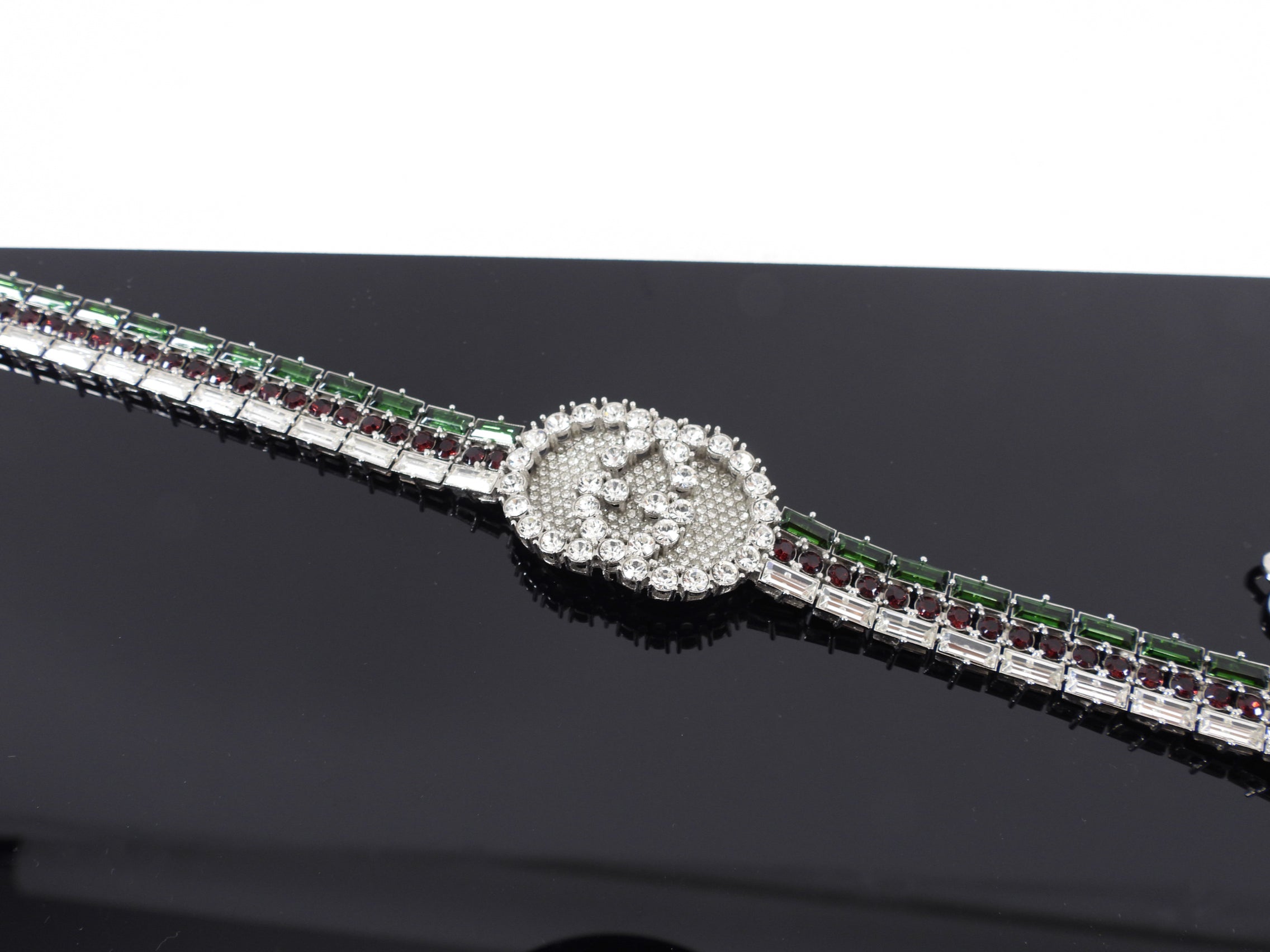 Gucci Crystal Web Green and Red Choker Necklace