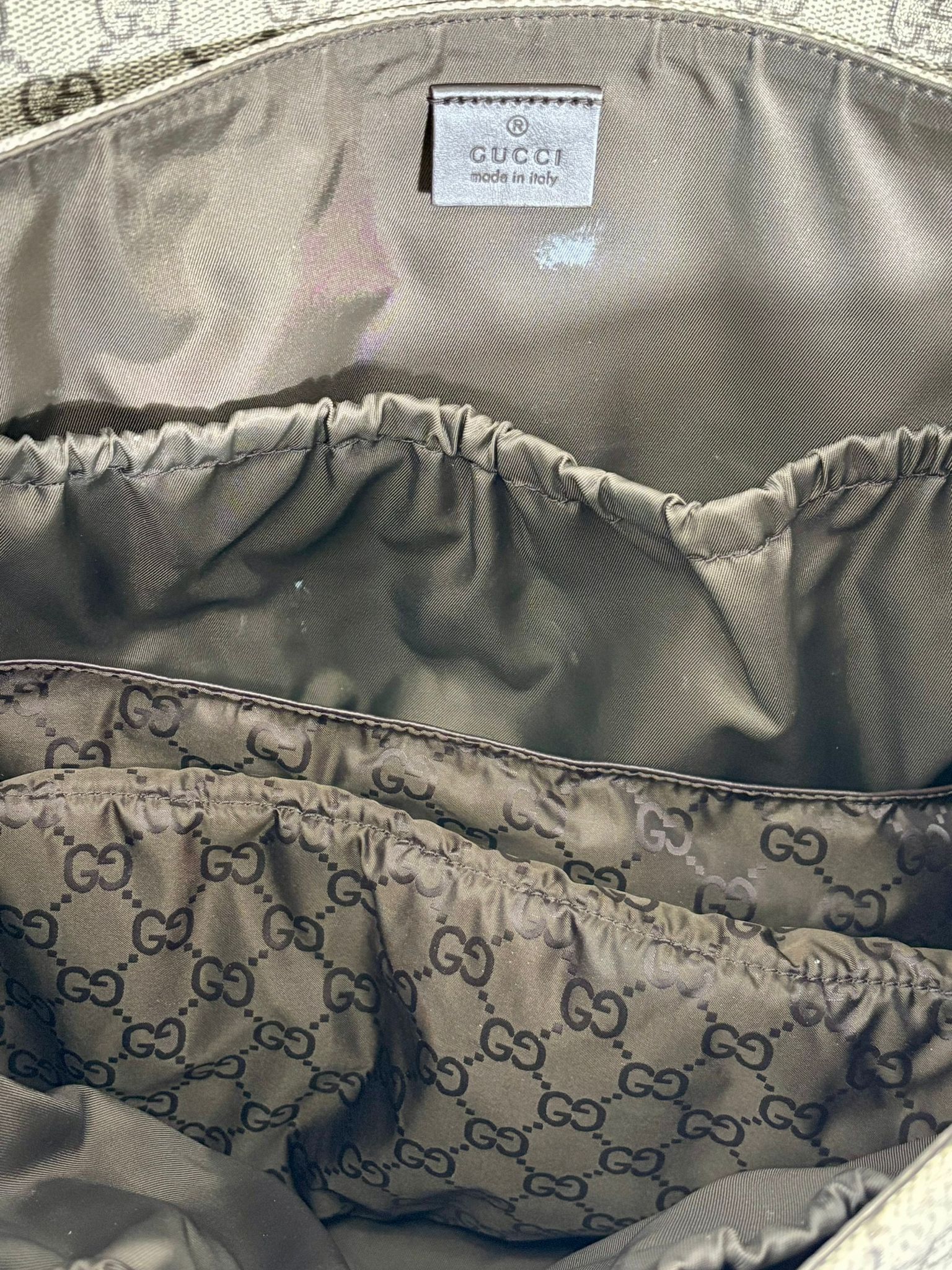 GUCCI BEIGE/BROWN GG SUPREME CANVAS PLUS DIAPER BAG