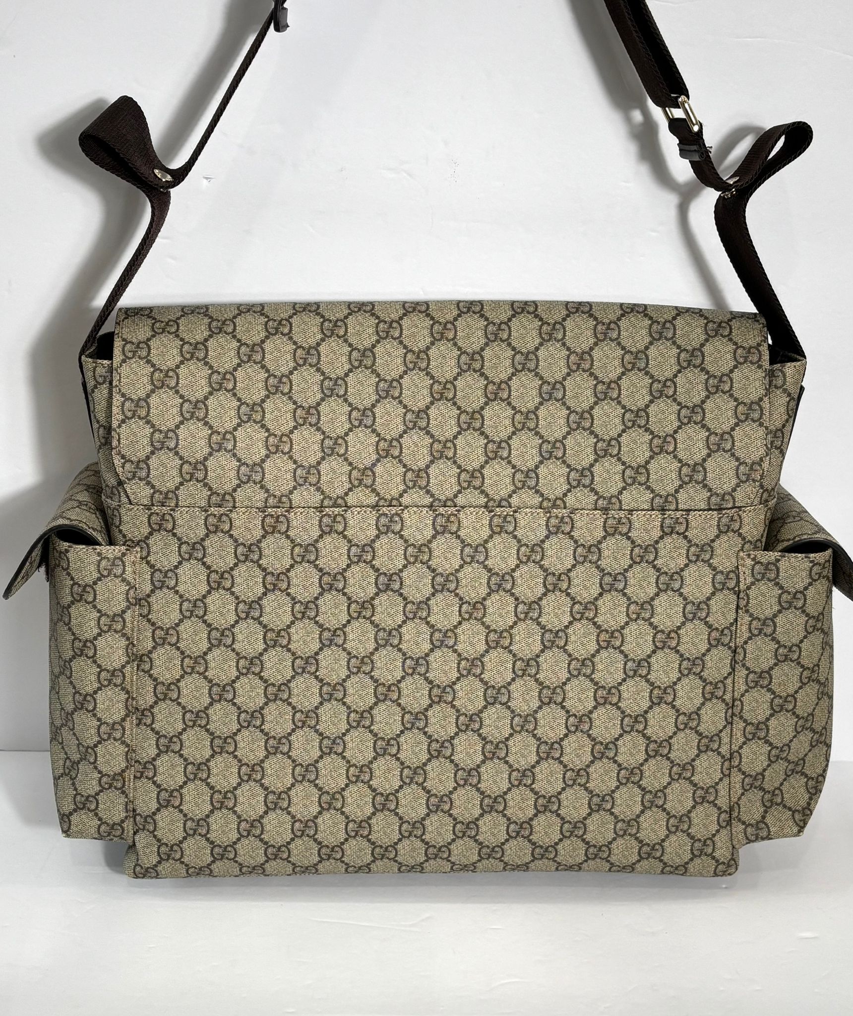 GUCCI BEIGE/BROWN GG SUPREME CANVAS PLUS DIAPER BAG
