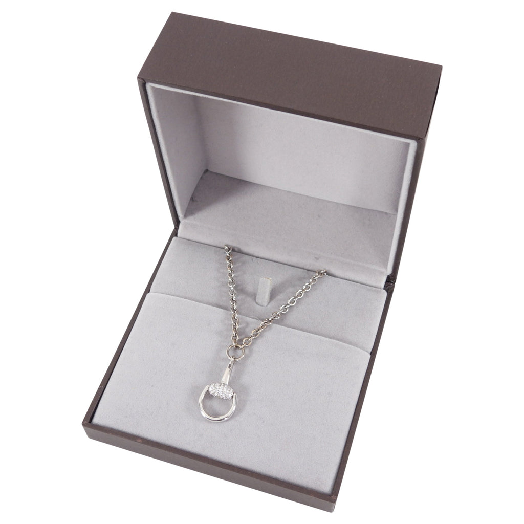 Gucci 18k White Gold and Diamond Horsebit Necklace