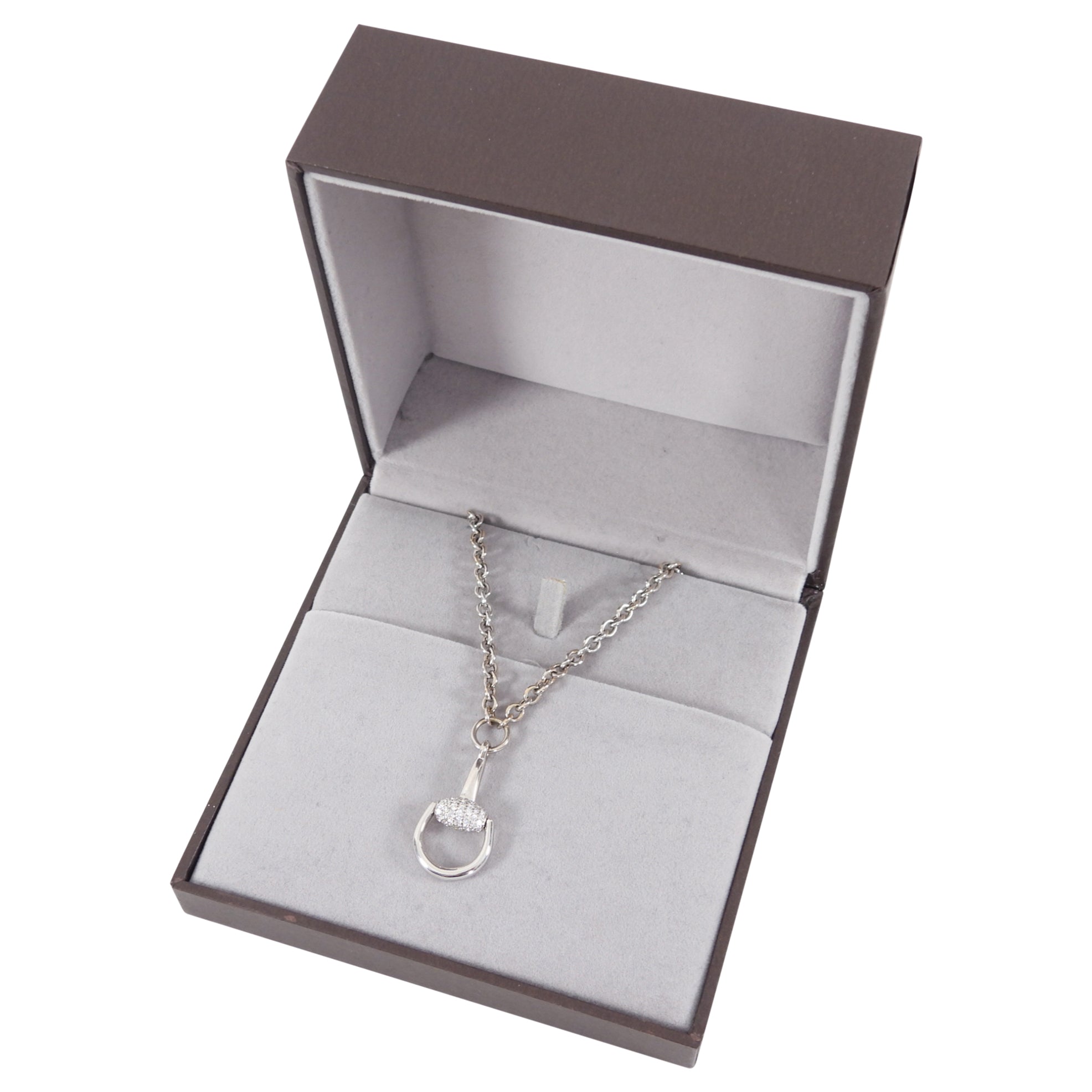 Gucci 18k White Gold and Diamond Horsebit Necklace