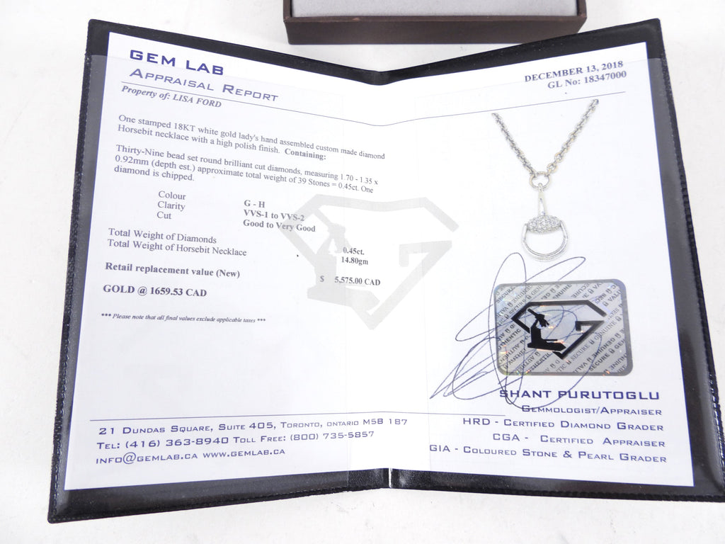 Gucci 18k White Gold and Diamond Horsebit Necklace
