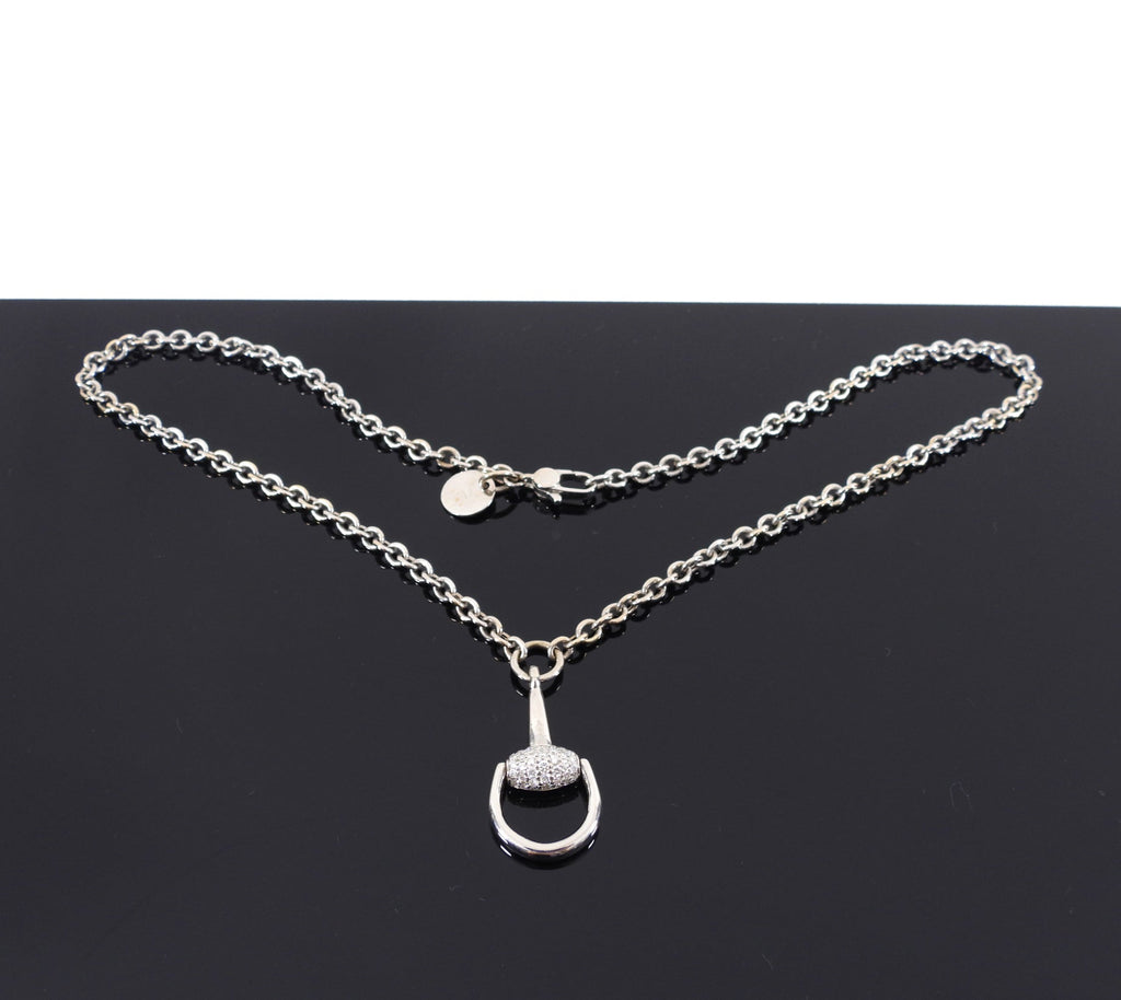 Gucci 18k White Gold and Diamond Horsebit Necklace