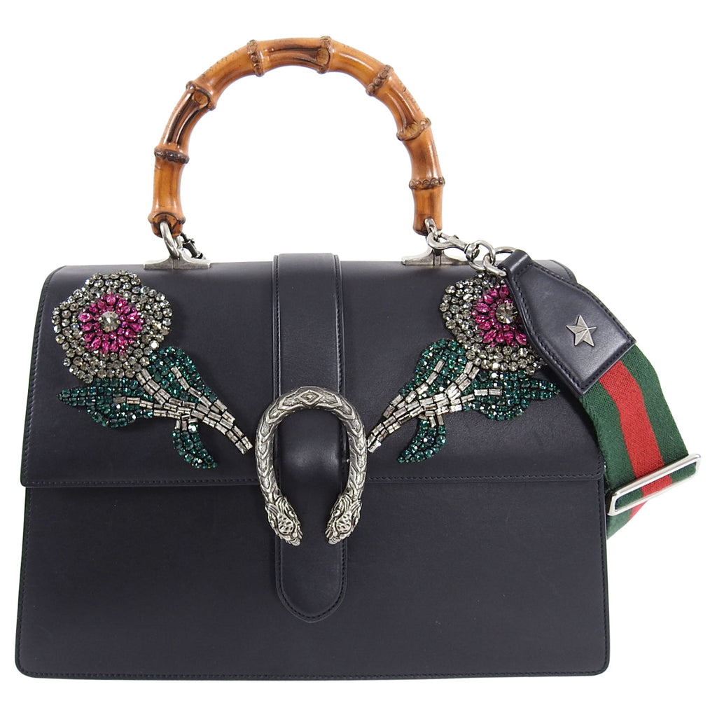 Gucci Large Crystal Flower Embellished Dionysus Bamboo Bag
