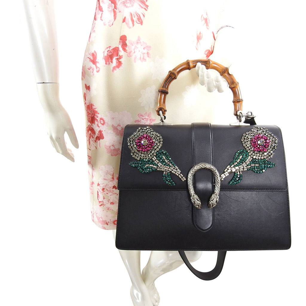 Gucci Large Crystal Flower Embellished Dionysus Bamboo Bag