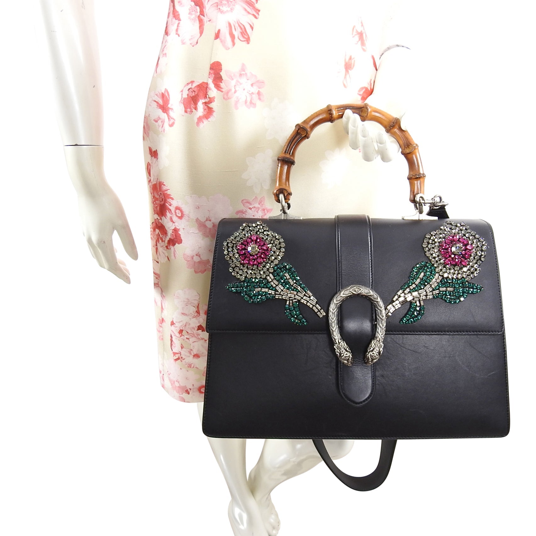 Gucci Large Crystal Flower Embellished Dionysus Bamboo Bag