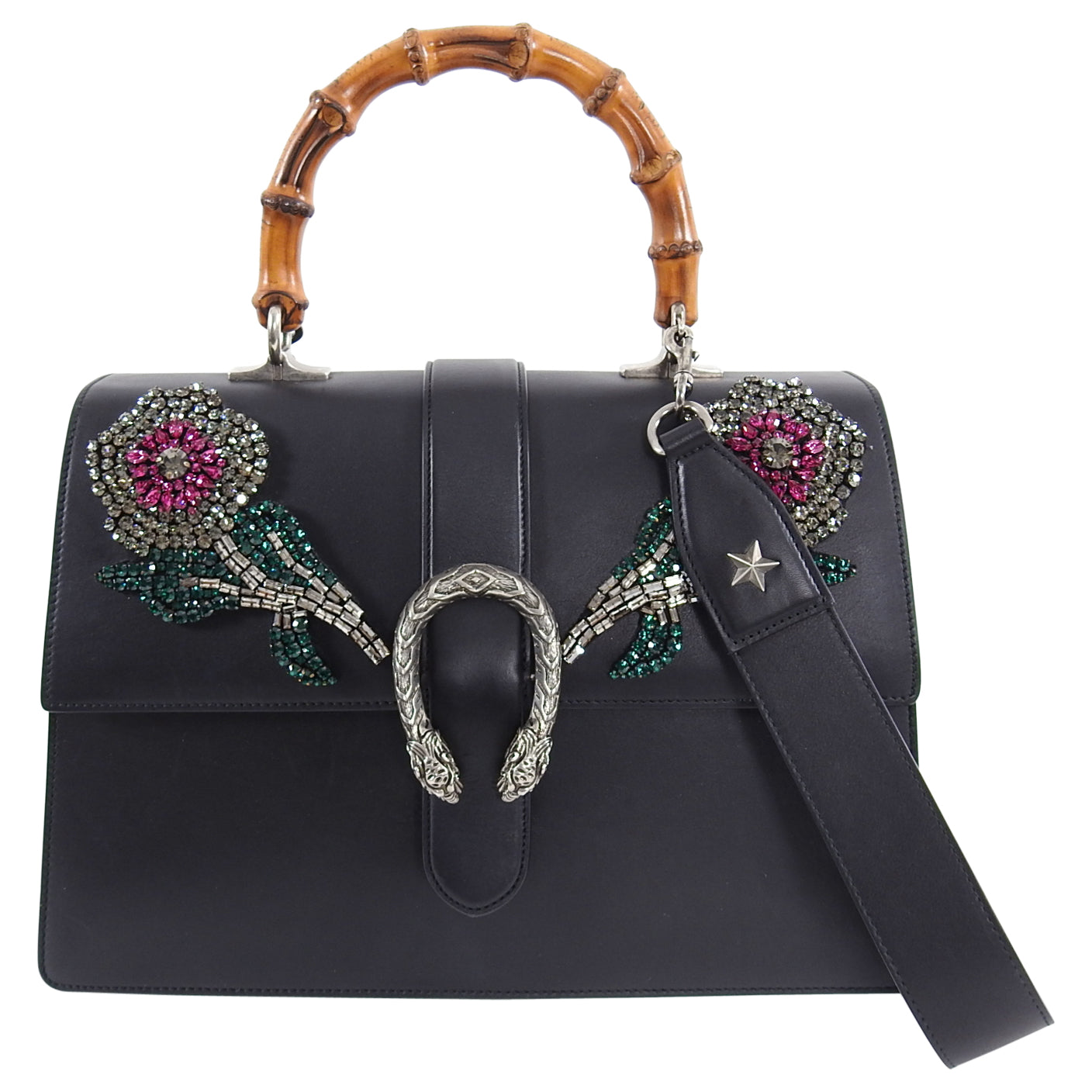 Gucci Large Crystal Flower Embellished Dionysus Bamboo Bag