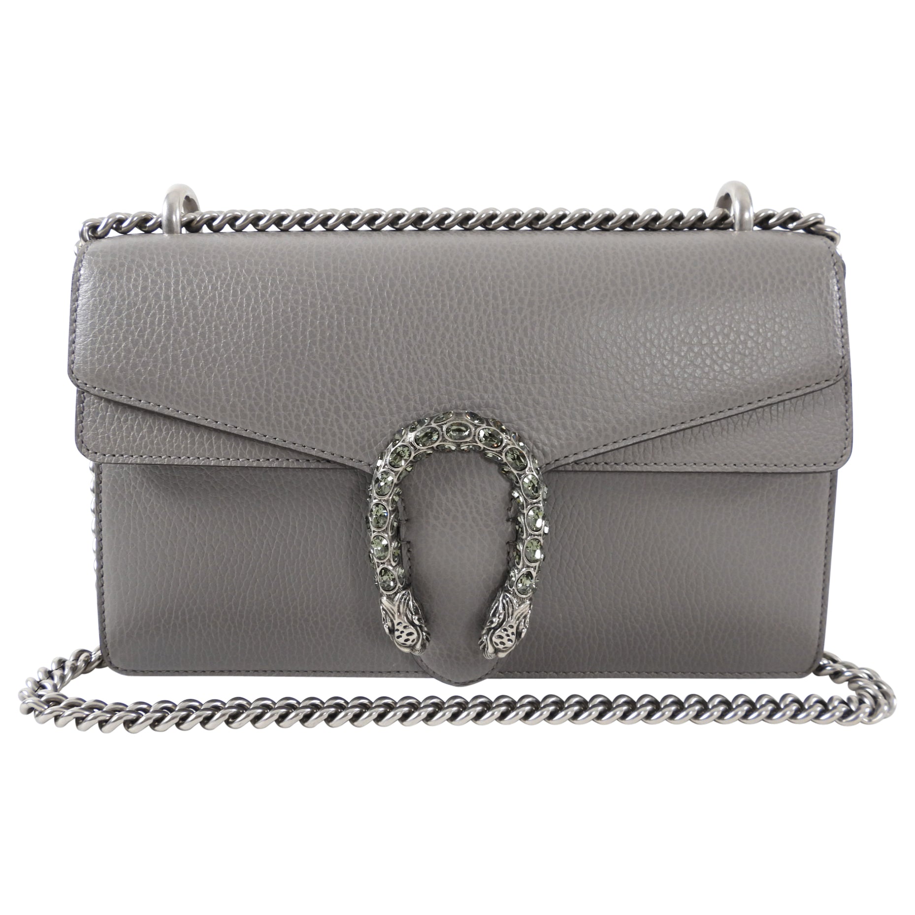 Gucci Grey Leather Small Dionysus Jewelled Clasp Bag