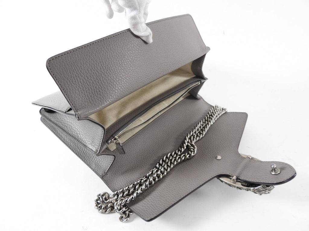 Gucci Grey Leather Small Dionysus Jewelled Clasp Bag