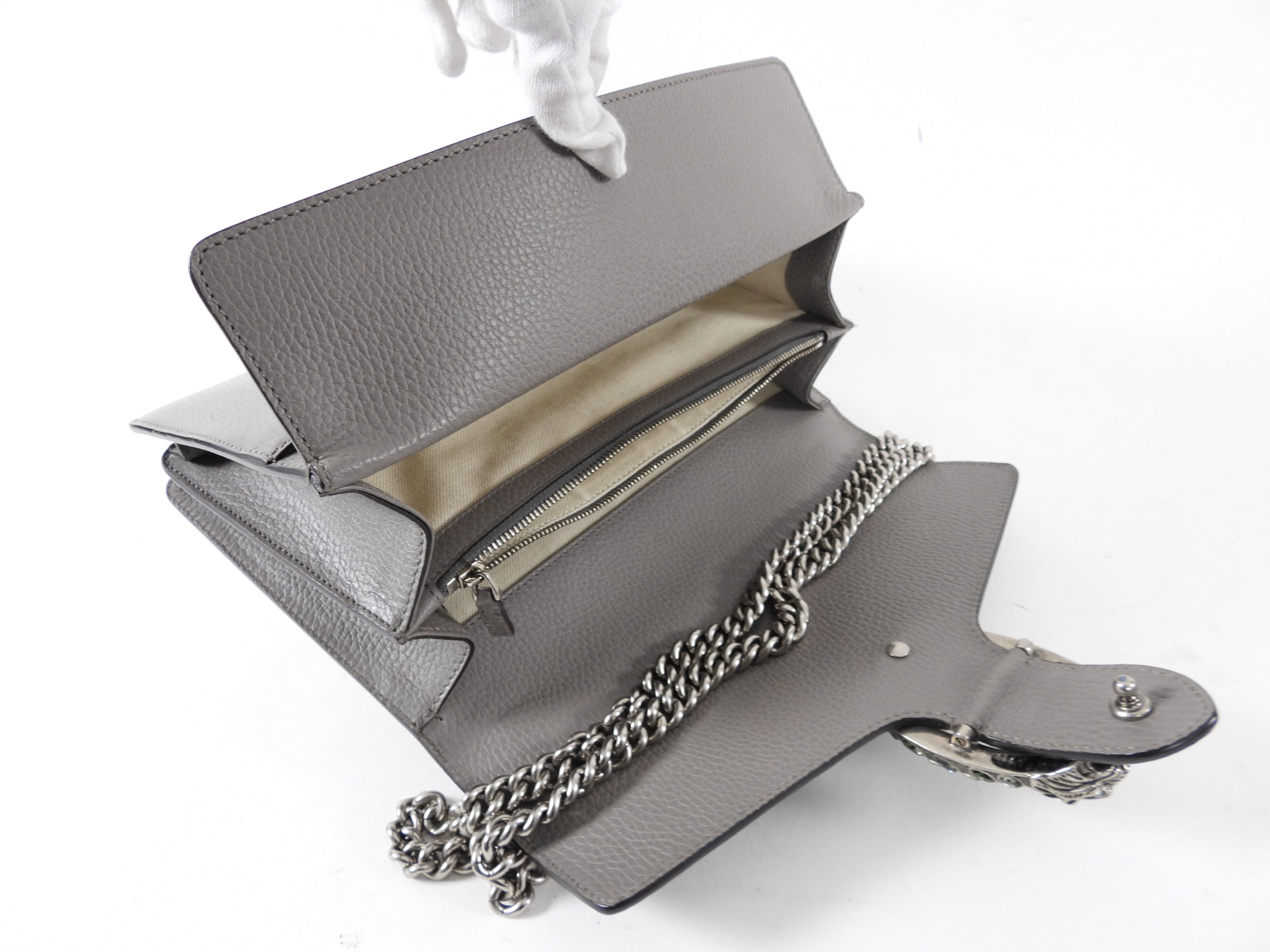 Gucci Grey Leather Small Dionysus Jewelled Clasp Bag