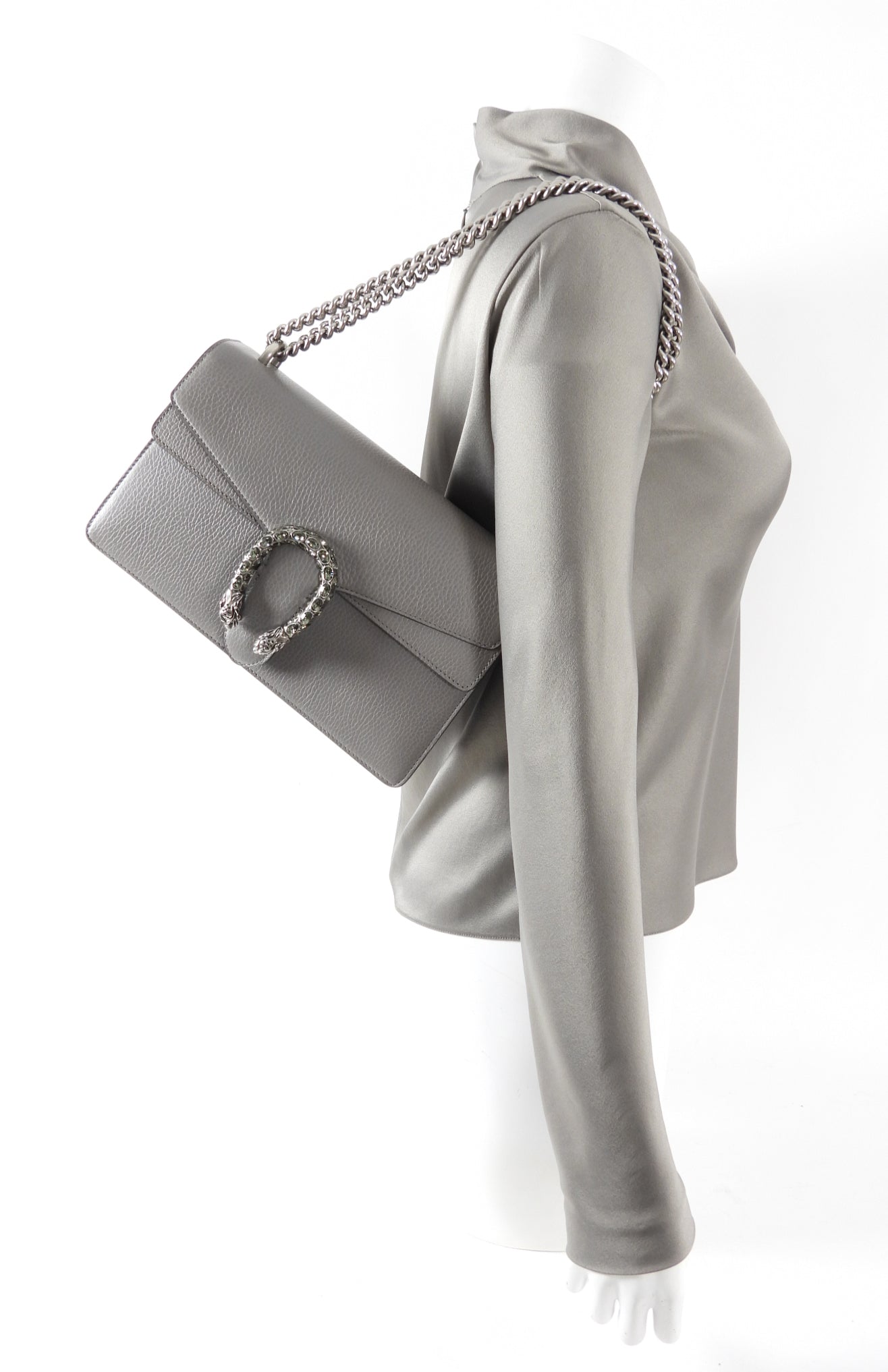 Gucci Grey Leather Small Dionysus Jewelled Clasp Bag