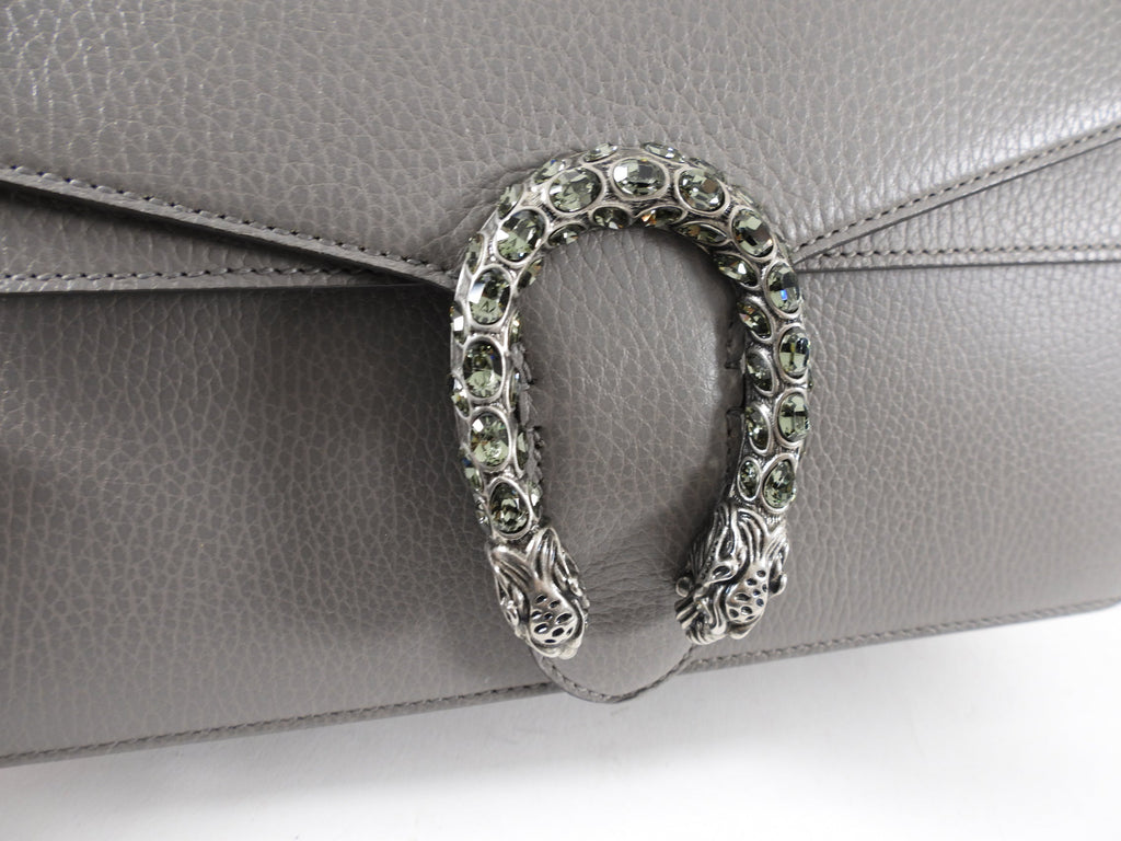 Gucci Grey Leather Small Dionysus Jewelled Clasp Bag