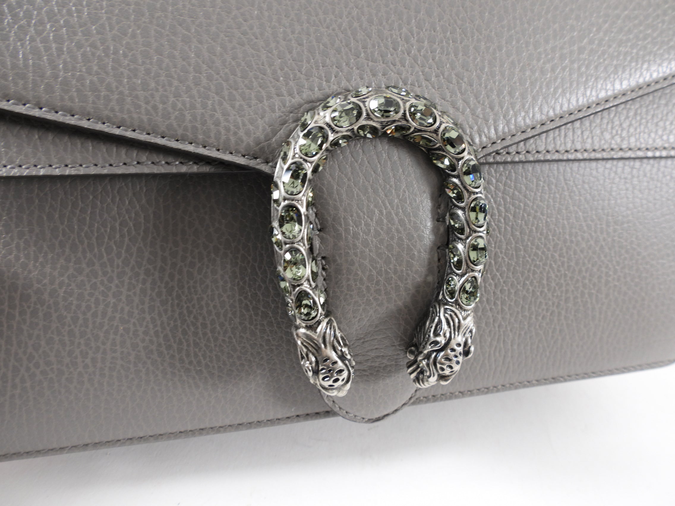 Gucci Grey Leather Small Dionysus Jewelled Clasp Bag