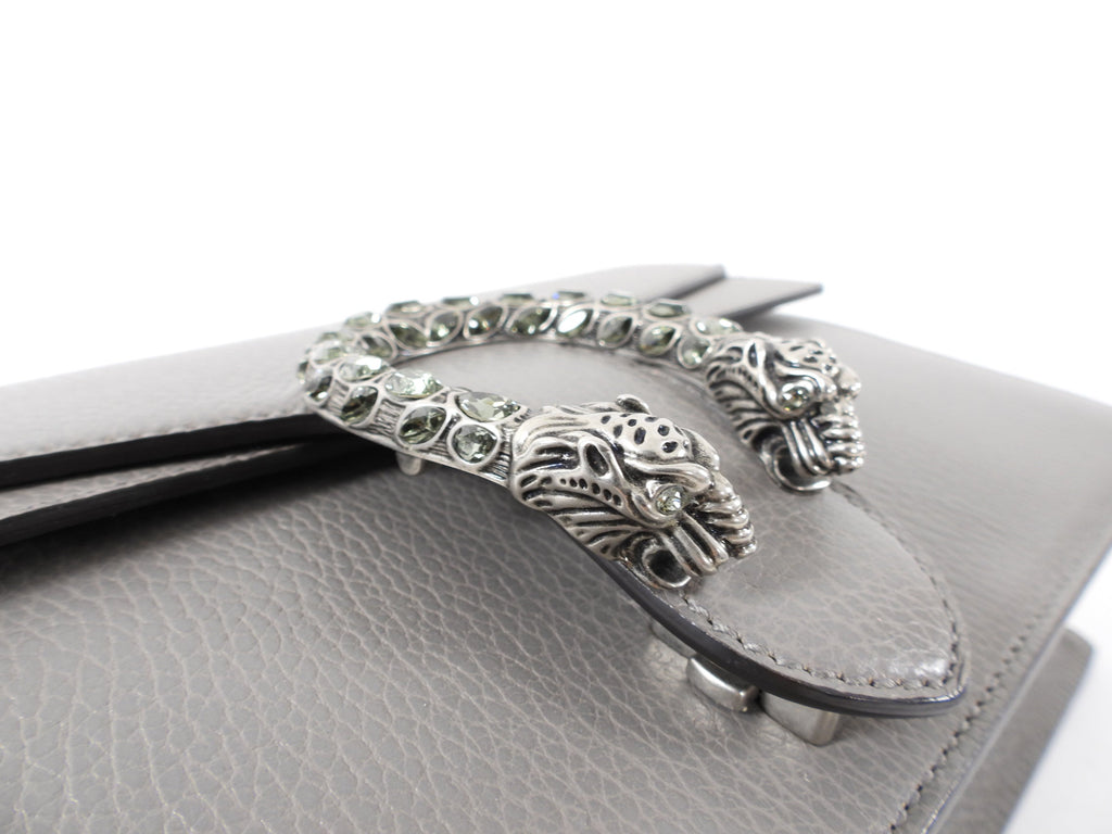 Gucci Grey Leather Small Dionysus Jewelled Clasp Bag