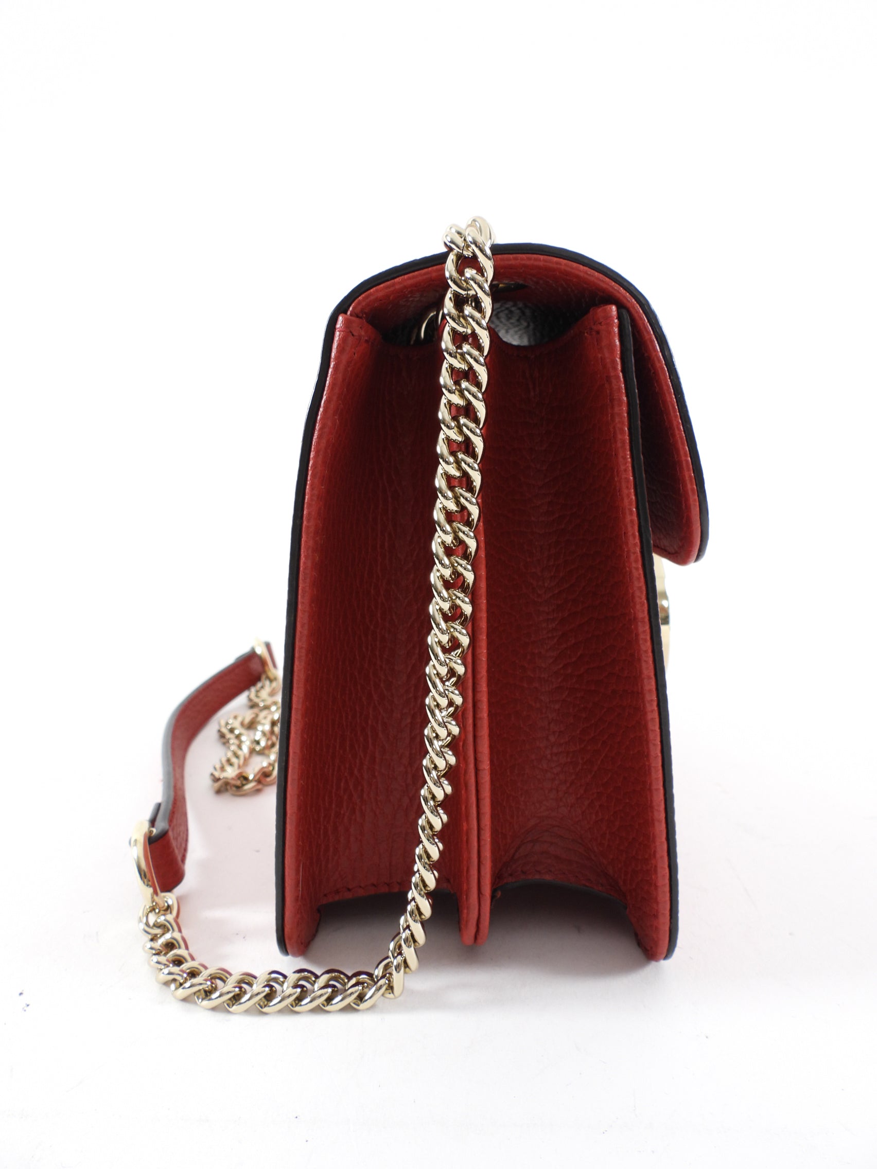 Gucci Red Leather Dollar Interlocking GG Chain Flap Bag