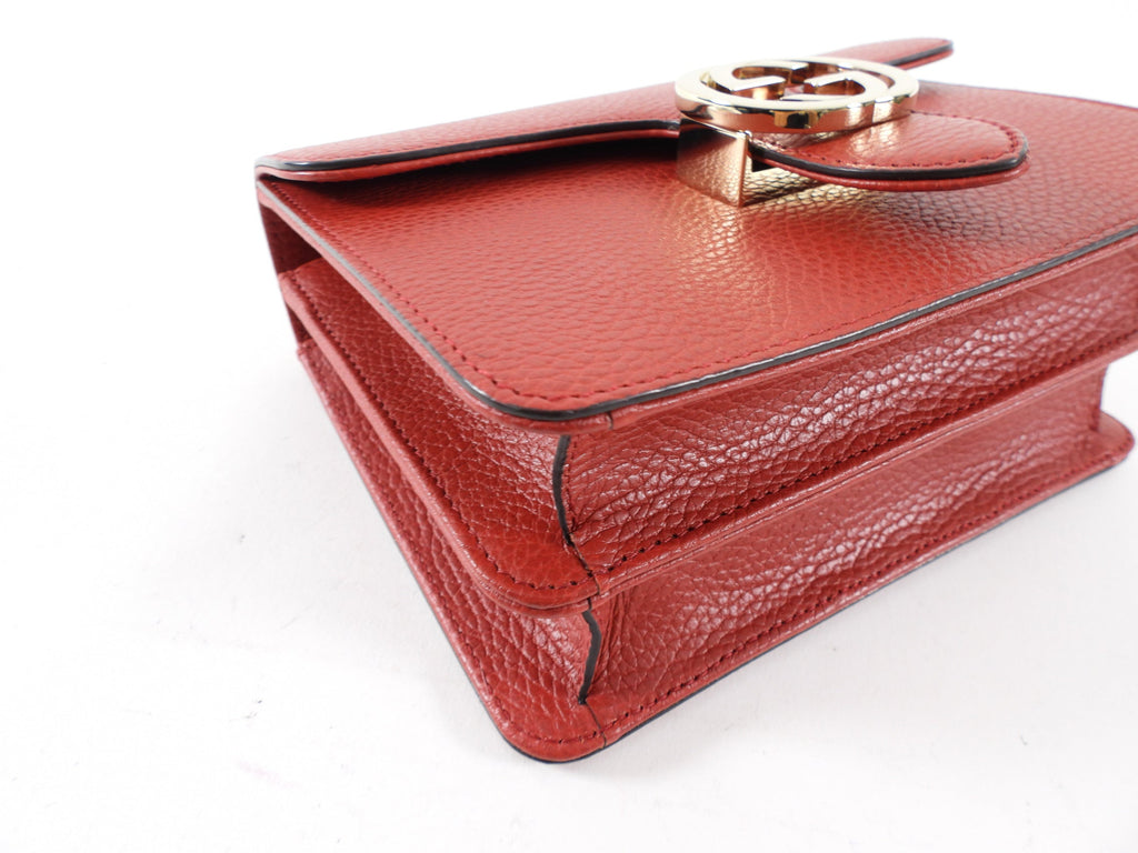 Gucci Red Leather Dollar Interlocking GG Chain Flap Bag