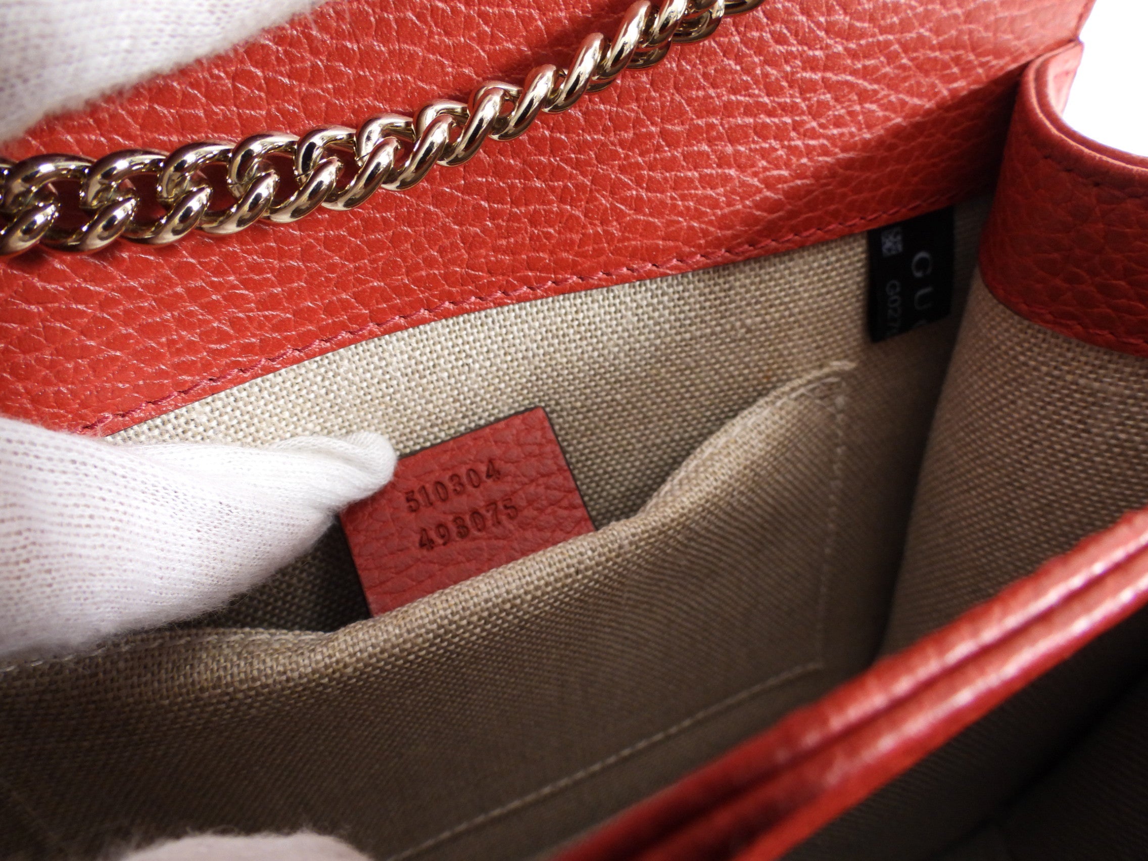 Gucci Red Leather Dollar Interlocking GG Chain Flap Bag