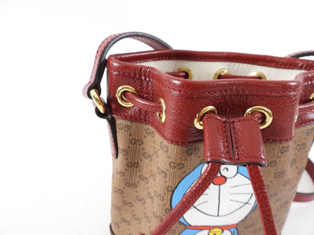 Gucci x Doremon Burgundy Monogram Candy Mini Bucket Bag