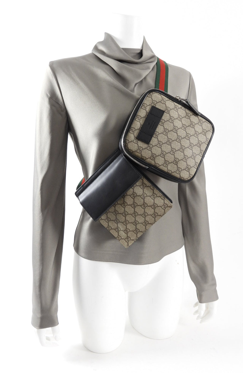 Gucci Monogram Supreme Double Belt Bag