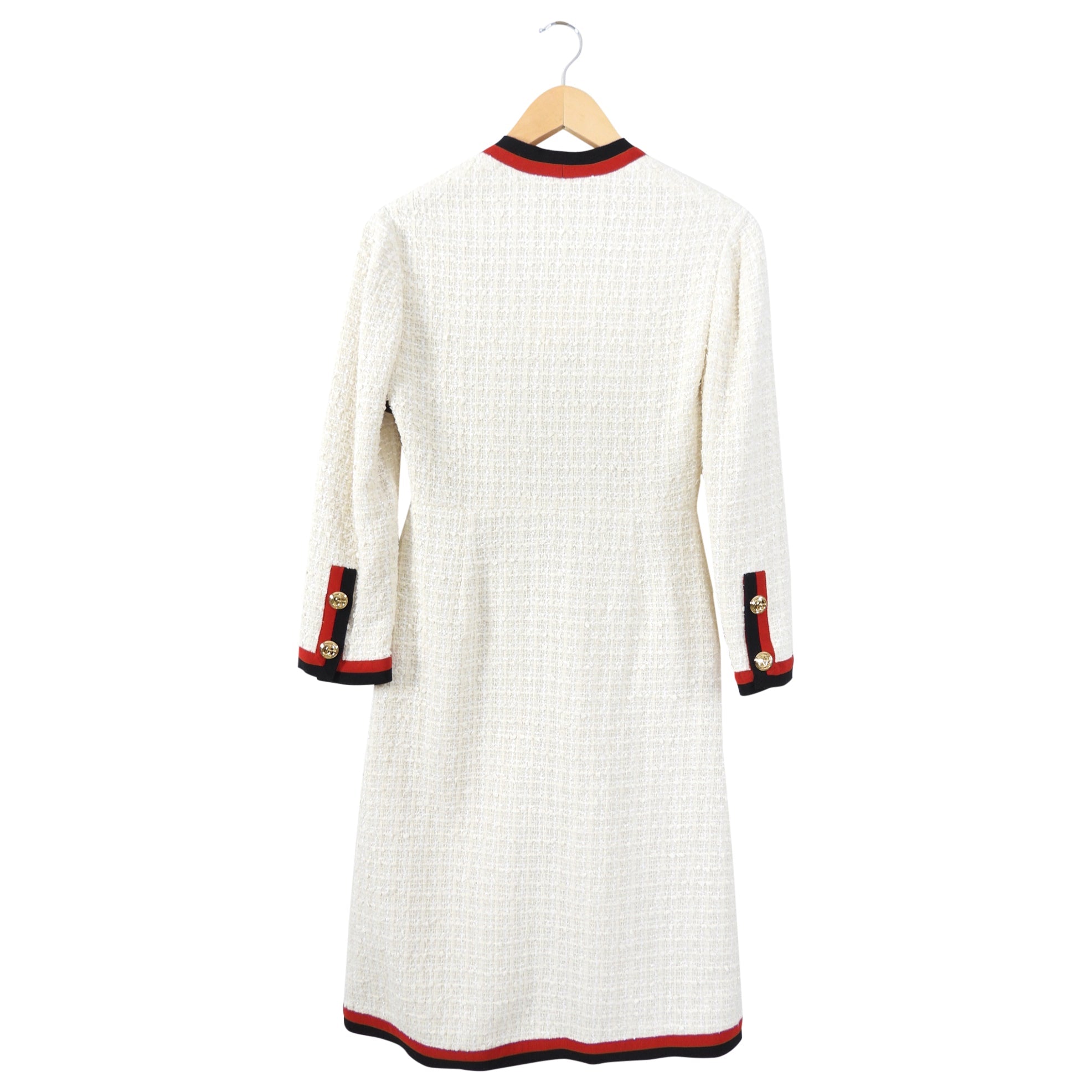 Gucci Ivory Tweed / Red and Black Ribbon Trim Dress - IT38 / 2