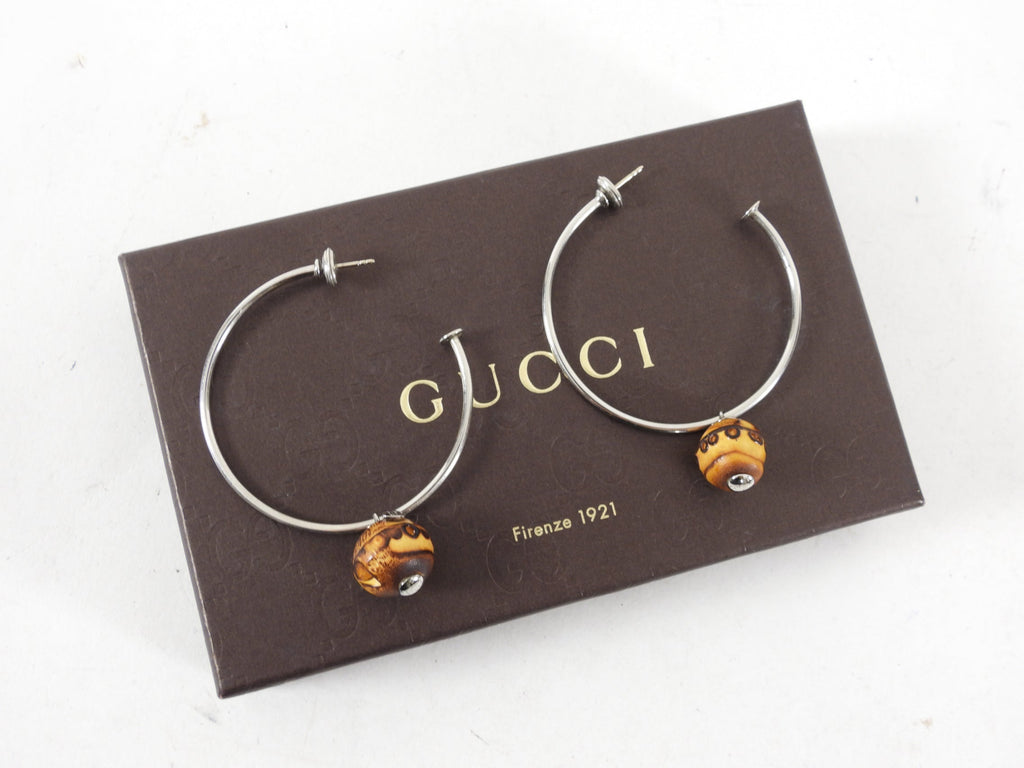 Gucci Sterling Silver Bamboo Charm Hoop Earrings