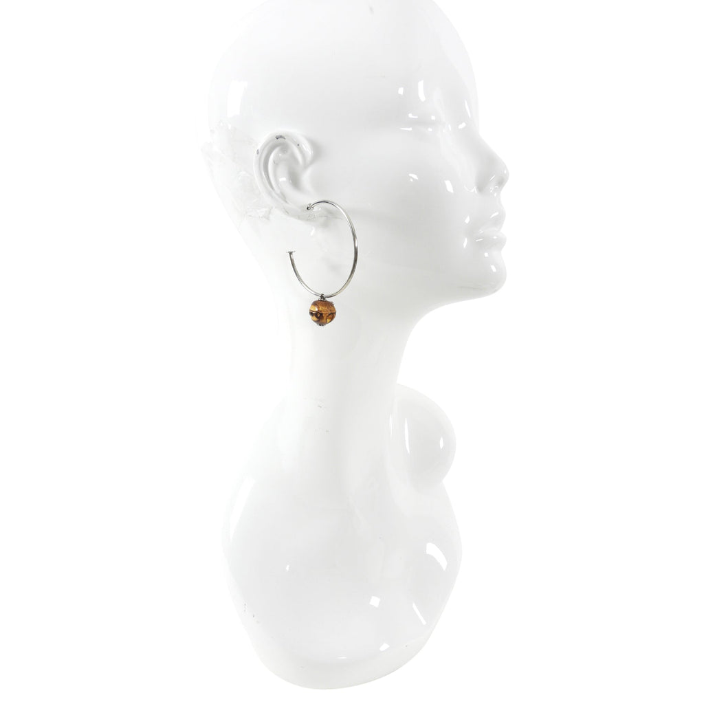 Gucci Sterling Silver Bamboo Charm Hoop Earrings