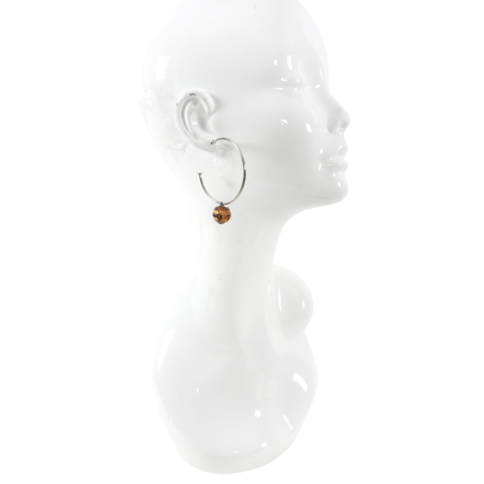 Gucci Sterling Silver Bamboo Charm Hoop Earrings