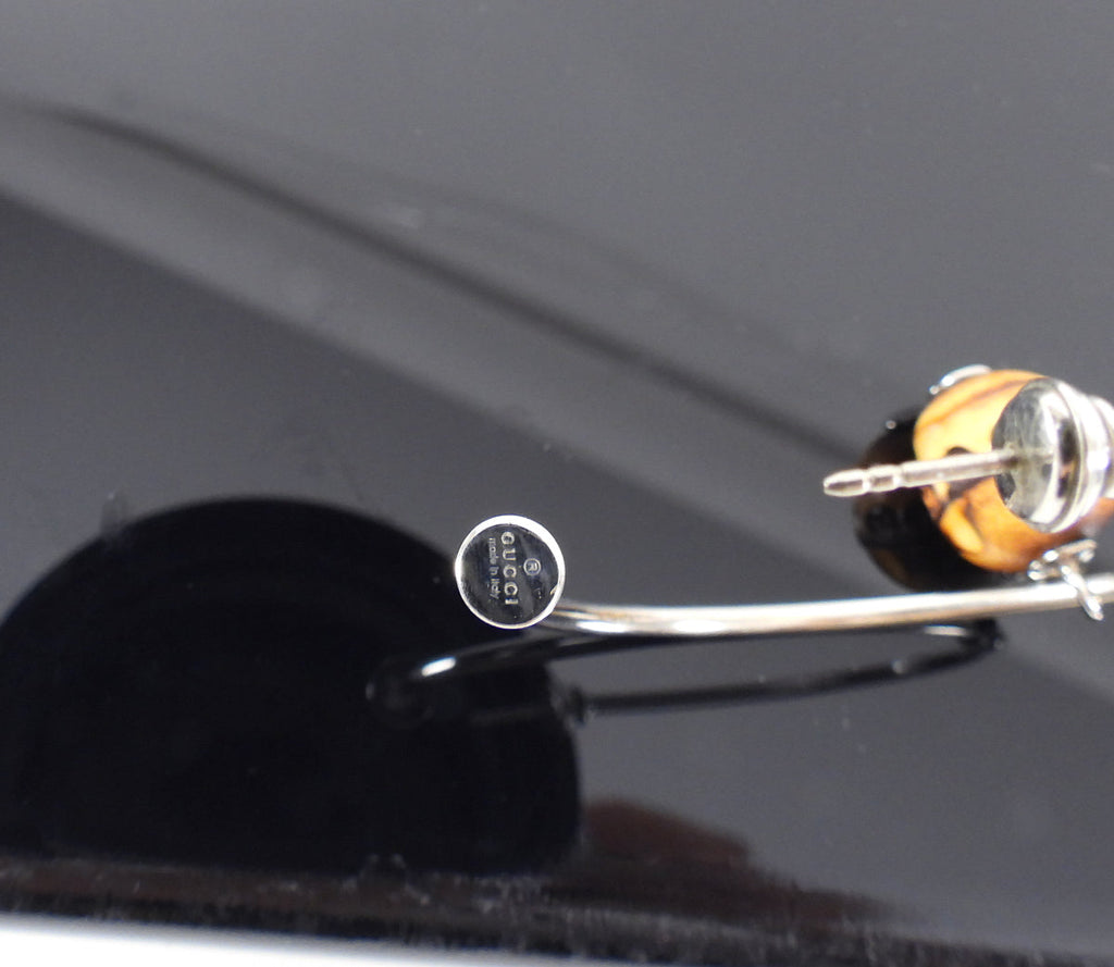 Gucci Sterling Silver Bamboo Charm Hoop Earrings