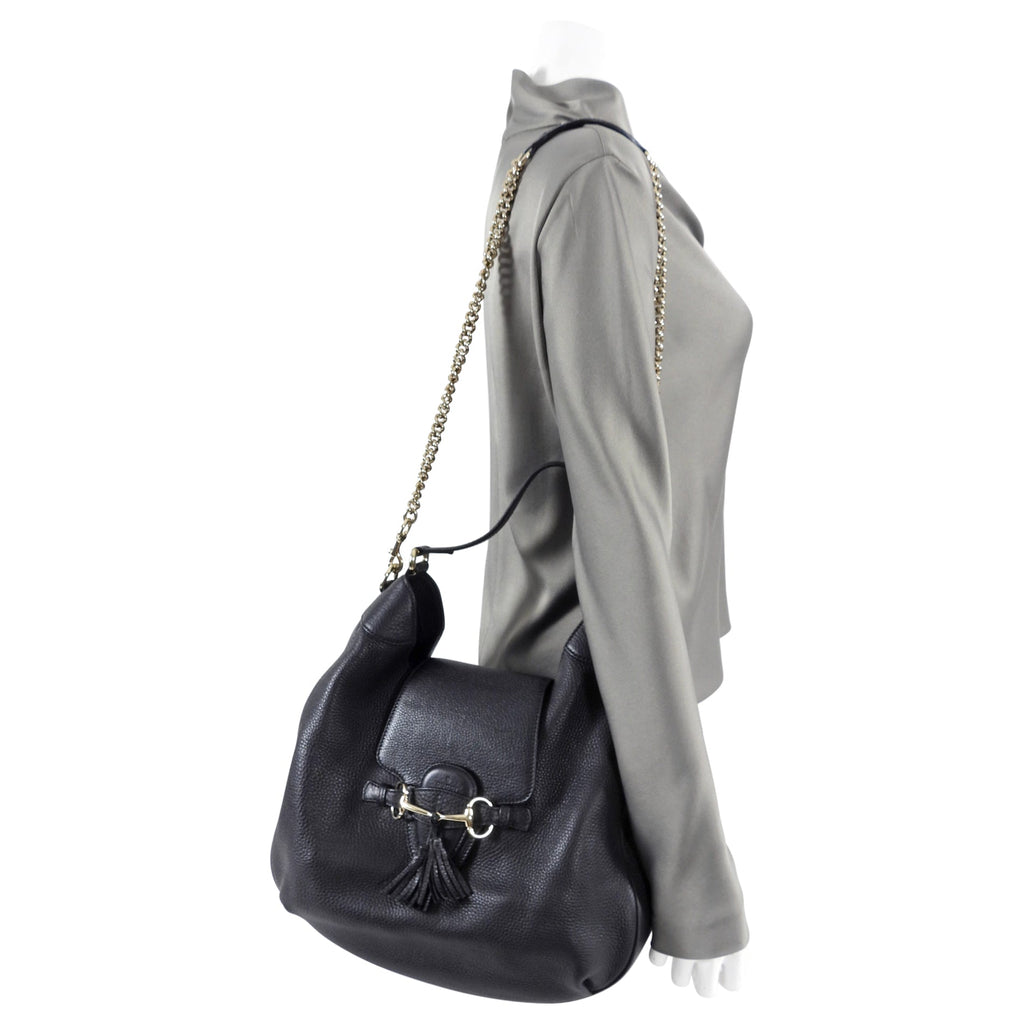 Gucci Black Grained Leather Emilie Hobo Bag