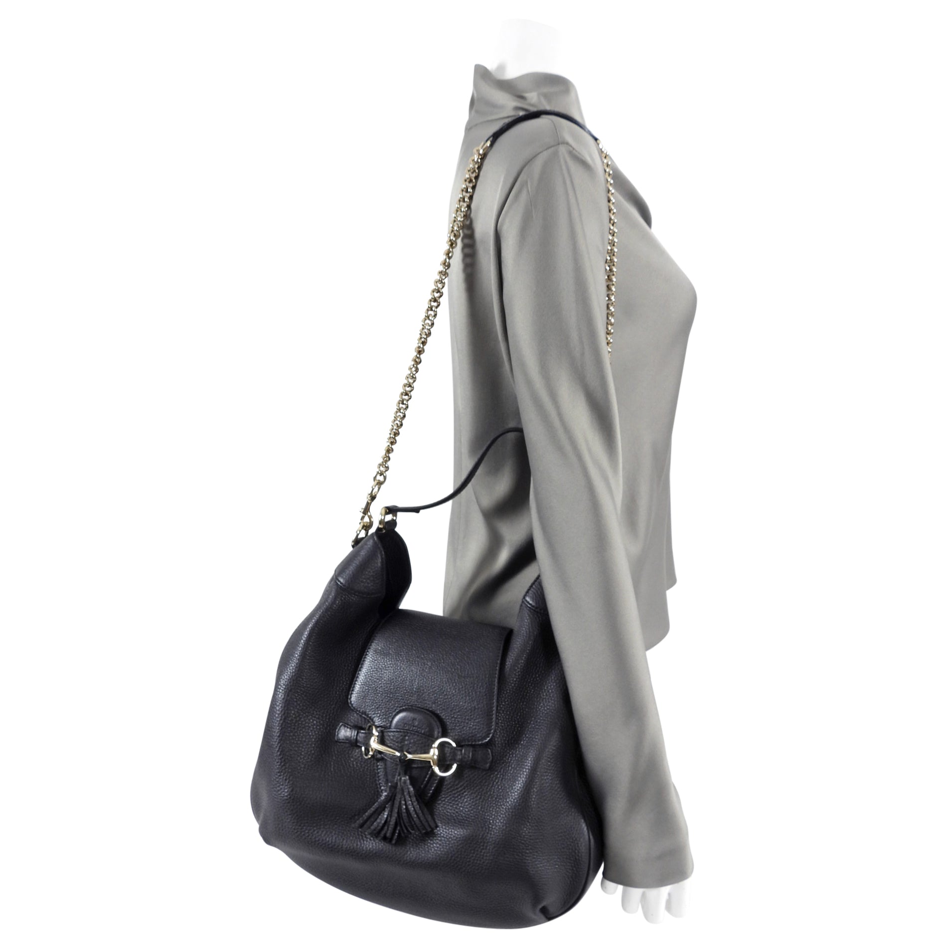 Gucci Black Grained Leather Emilie Hobo Bag