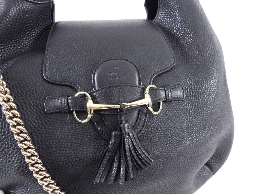Gucci Black Grained Leather Emilie Hobo Bag